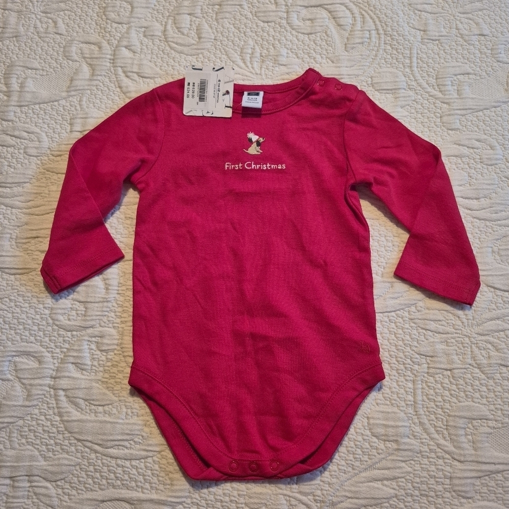 Janie and Jack boys 6-12 months red 1st Christmas long sleeve bodysuit NWT